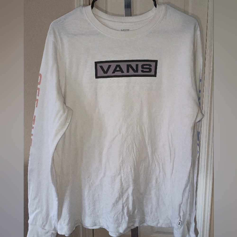 Vans White Tee with Blue and Pink Graphic